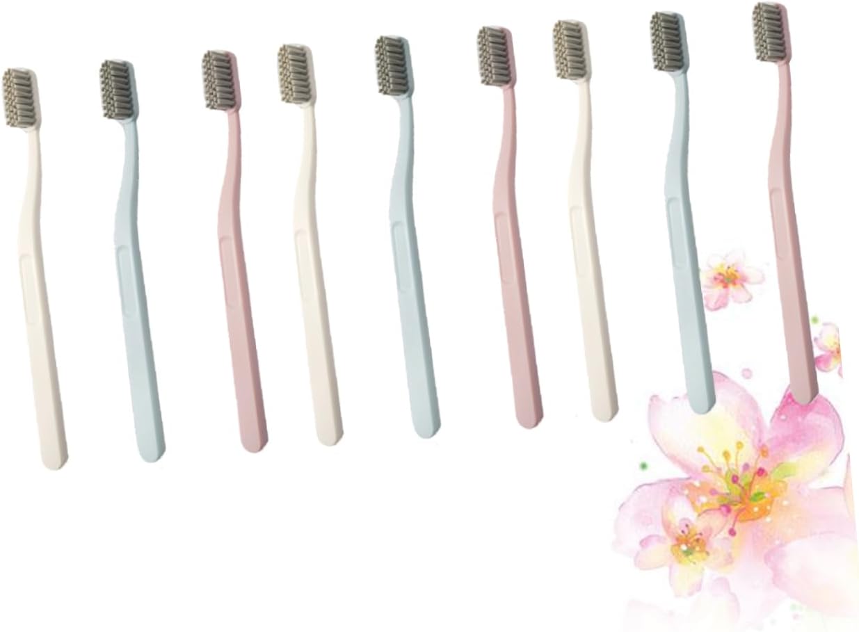 LALAFINA 3 Color Nylon Bristle Toothbrushes 9 Pcs Hard Hair Perfect for Adults Oral Health Care