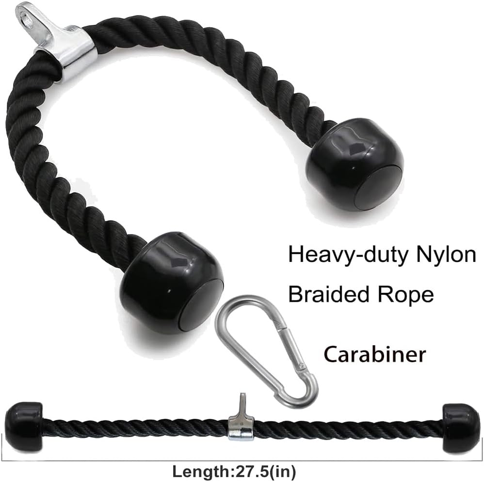 Tricep Rope Pull Down, Heavy Duty 27-inch Rope Length, Gym Accessories Coated Nylon Rope with Cast Steel Hook for Gym Workout Exercise