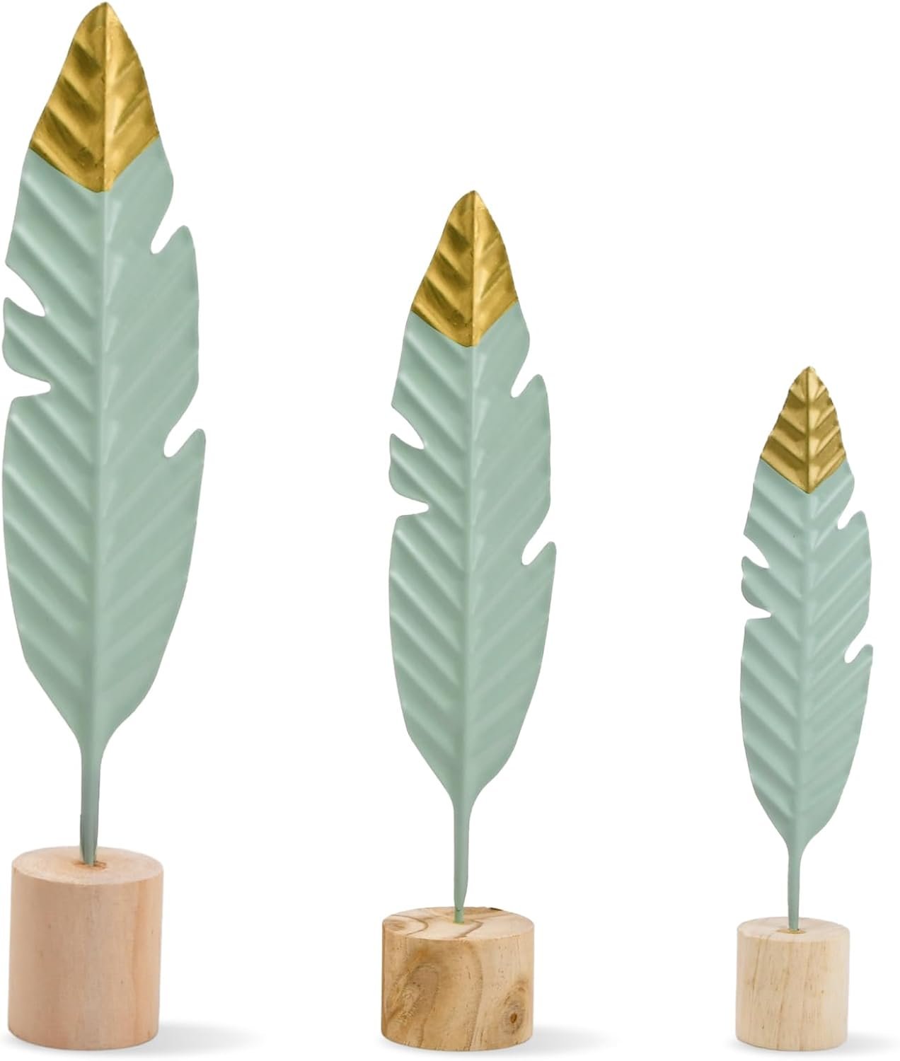 3 Pieces of Modern Sculptures in Wood and Metal with Decorative Feathers - Ornaments for the Modern Home, Modern Sculptures Design, Particular Decorative Objects, Living Room, Bedroom