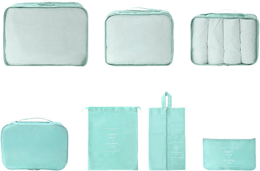 Travel Storage Bag, Suitcase Organizer Set, Seven-Piece Packing Cubes, Lightweight Durable Design, Space-Saving Luggage Holder, Efficient Travel and Outdoor Accessory