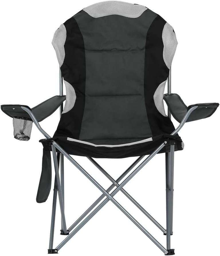 Weisshorn Set of 2 Camping Chairs, Outdoor Armchair Lounge Beach Chair Portable Folding Lightweight Camp Lounger Travel Hiking Fishing Picnic Gear, with Carry Bag Drink Holder Foldable Grey