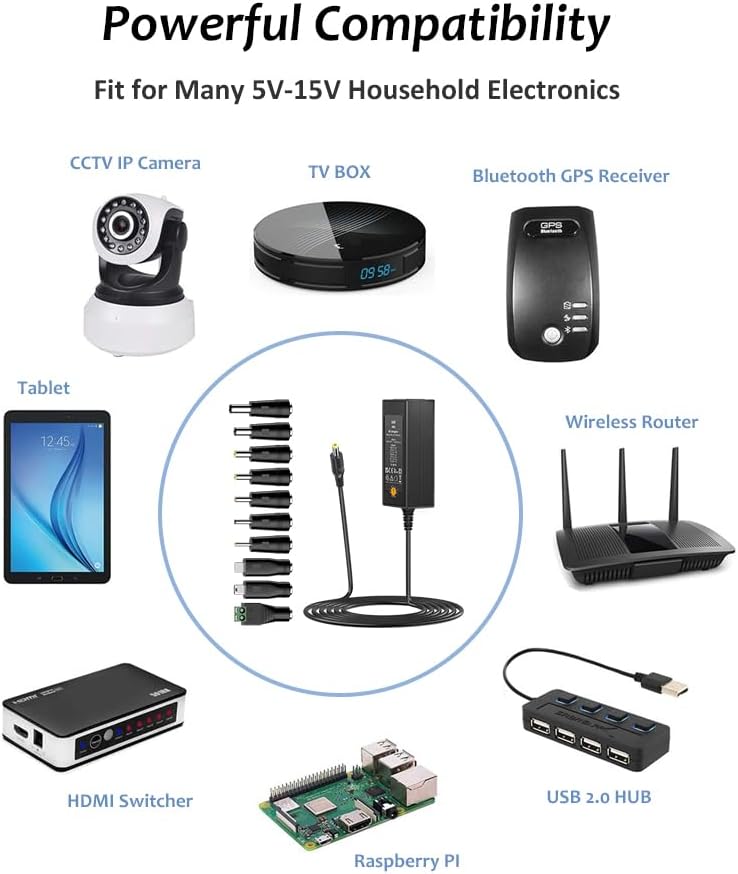 Zolt Universal AC to DC Power Adapter 5V 6V 7.5V 9V 12V 13.5V 15V 3A Slotted Power Transformer for Electronics 3000mA