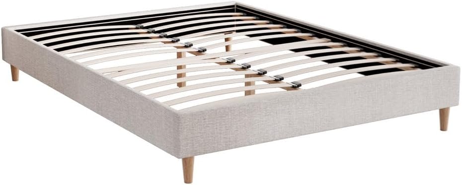 Artiss Double Bed Frame Platform Wooden Base Beds with Storage Bedroom Room Decor Home Furniture, Upholstered with Faux Linen Fabric + Foam + Wood, Modern Design Beige