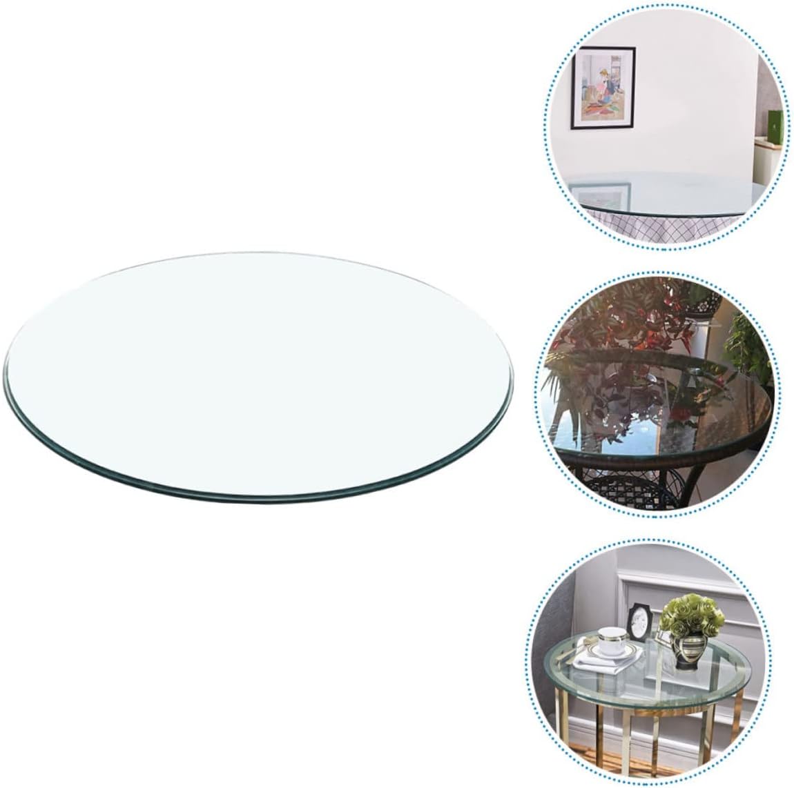 ANDRESLAD Round Glass Table Top Thickened Tempered Glass 38cm Diameter Shatterproof Easy to Clean Dining Table Top