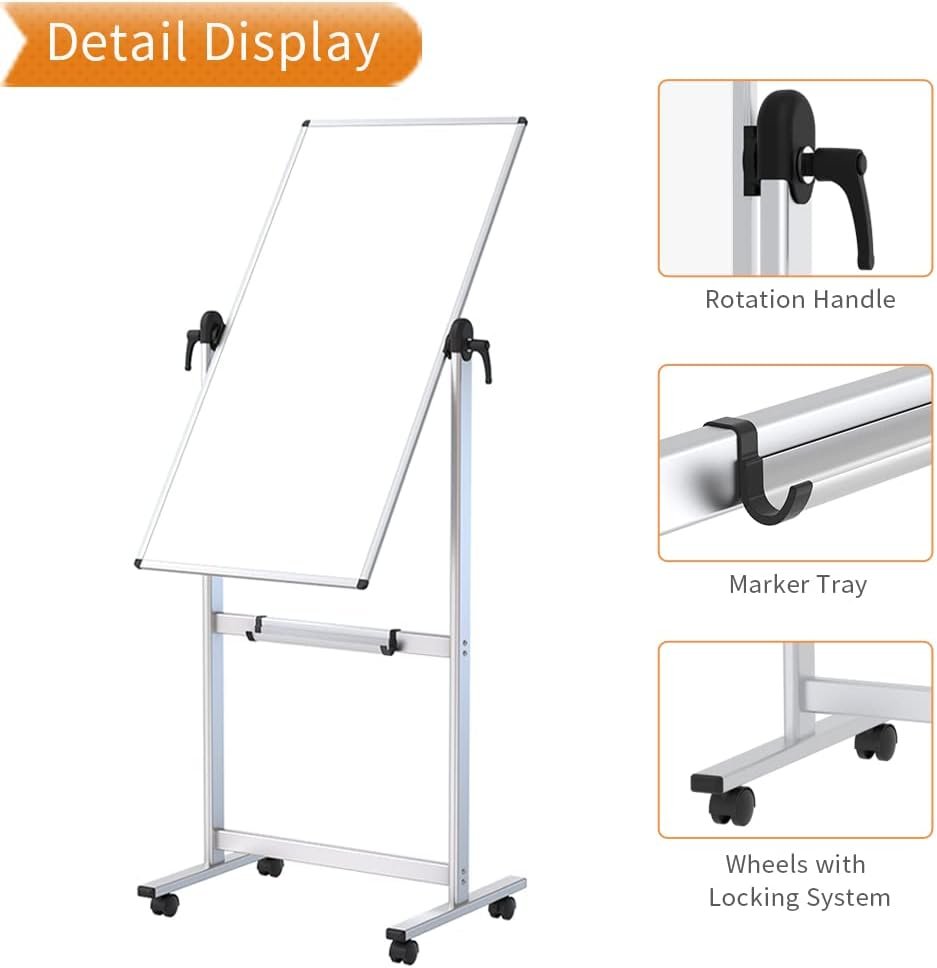 VIZ-PRO Double-Sided Magnetic Mobile Whiteboard,48 x 24 Inches Aluminum Frame & Stand