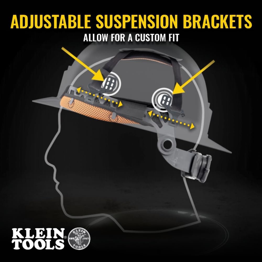 Klein Tools 60517 Safety Helmet, Vented Class C with Rechargeable Lamp and Chin Strap, Premium KARBN Pattern, Adjustable Vents