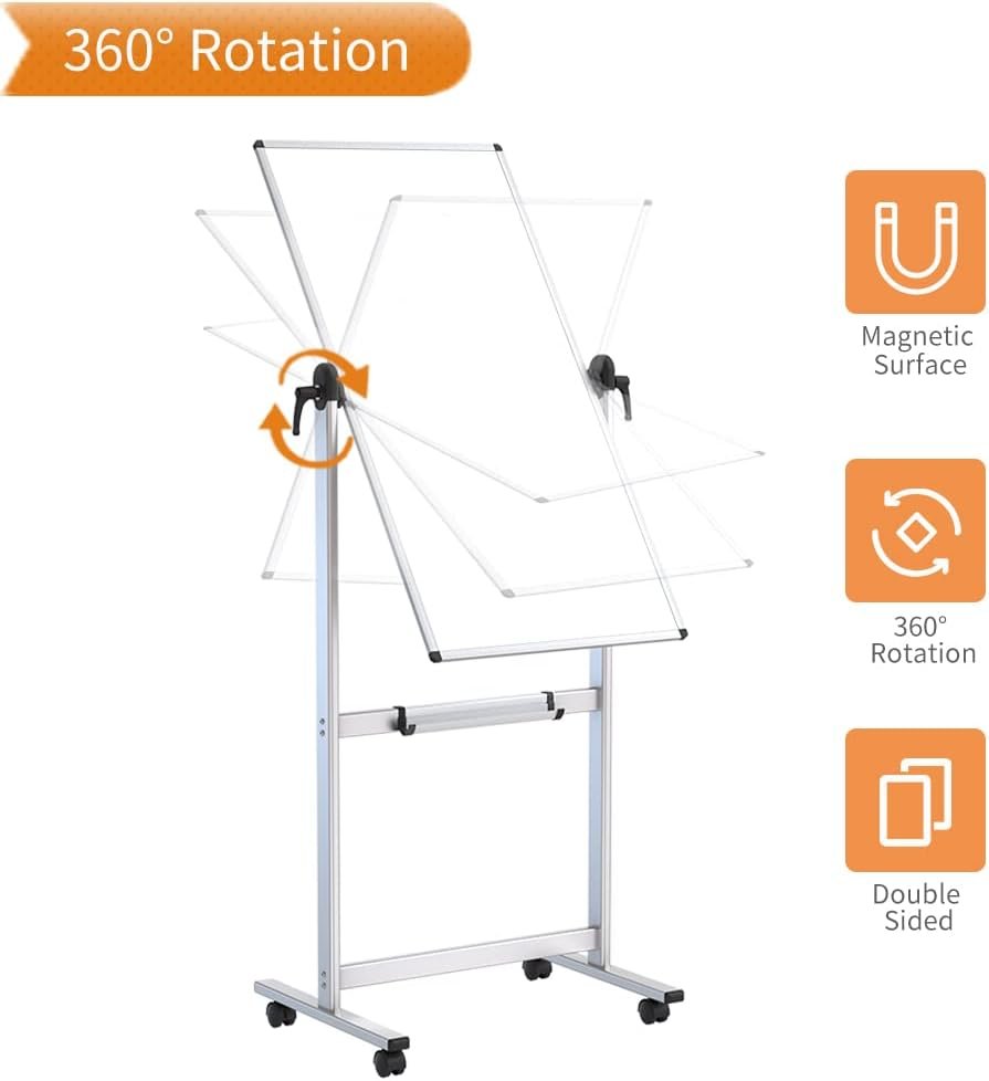 VIZ-PRO Double-Sided Magnetic Mobile Whiteboard,48 x 24 Inches Aluminum Frame & Stand