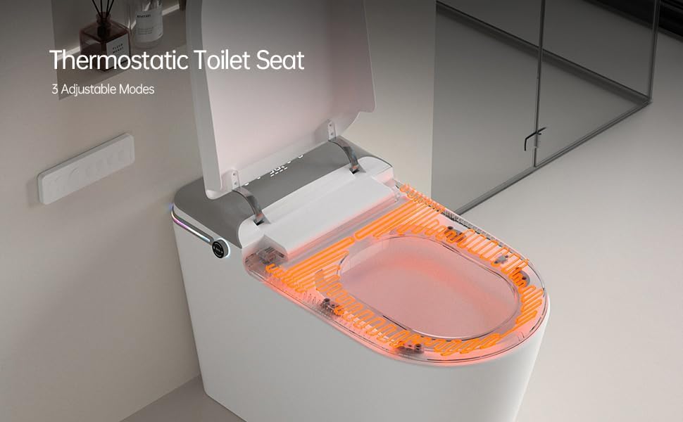 Smart Bidet Toilet With Remote Control, Auto Open/Heated Seat, Led Display, Warm Water & Dry, Aromatherapy, Foot Sensor, Tankless Design (White) (1 Seat)