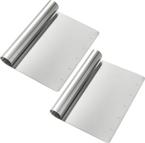Wandeful 2 Pack Stainless Steel Food Scraper and Chopper Large Griddle Spatula Kitchen Tool Gadget, Multi-Purpose Kitchen Utensil for Dough, Cake, Pizza