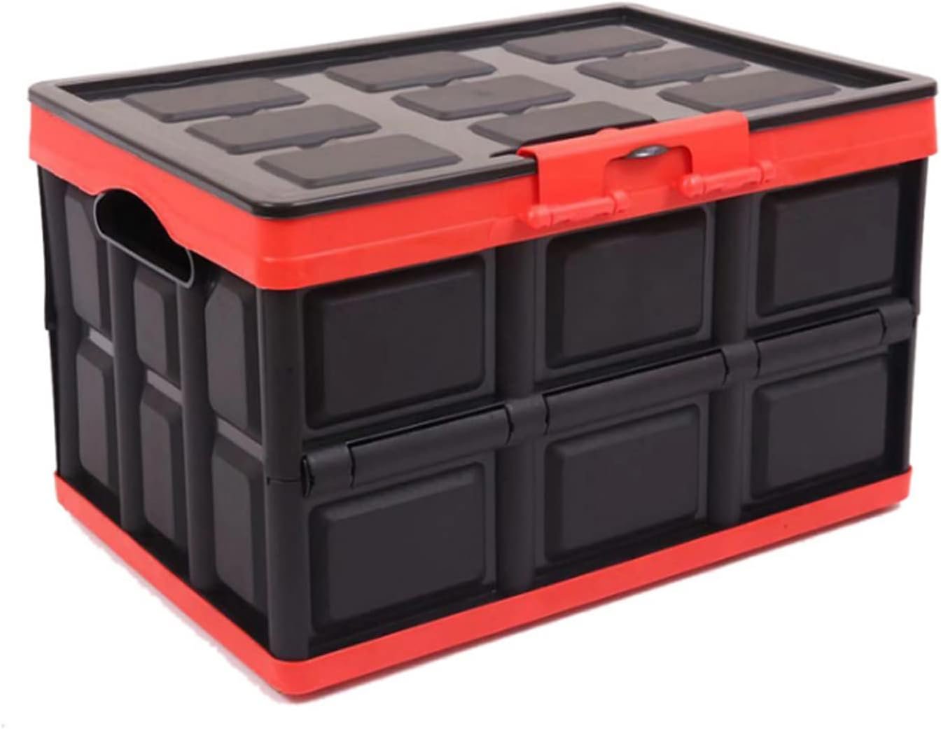 Plastic Collapsible Cargo Storage Box Water Resistant Weathertight Storage Organizer Box Secure Snap-On Lid Plastic Car Trunk Organizer Collapsible Storage Box 30L Black (1)