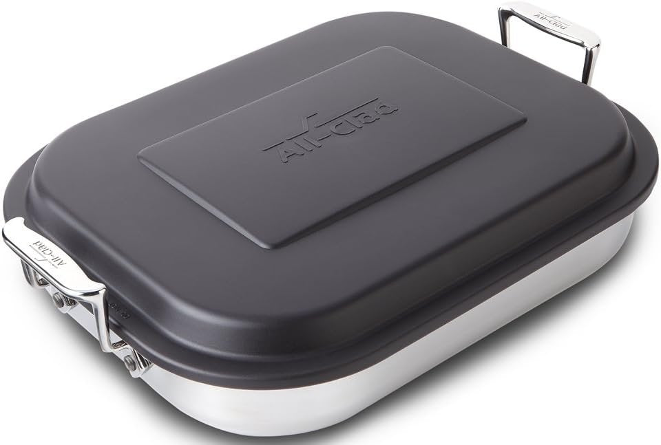 All-Clad 59946 Stainless Steel Lasagna Pan with Lid Specialty Cookware, 14.5 by 11.75 by 2.5-Inch, Silver