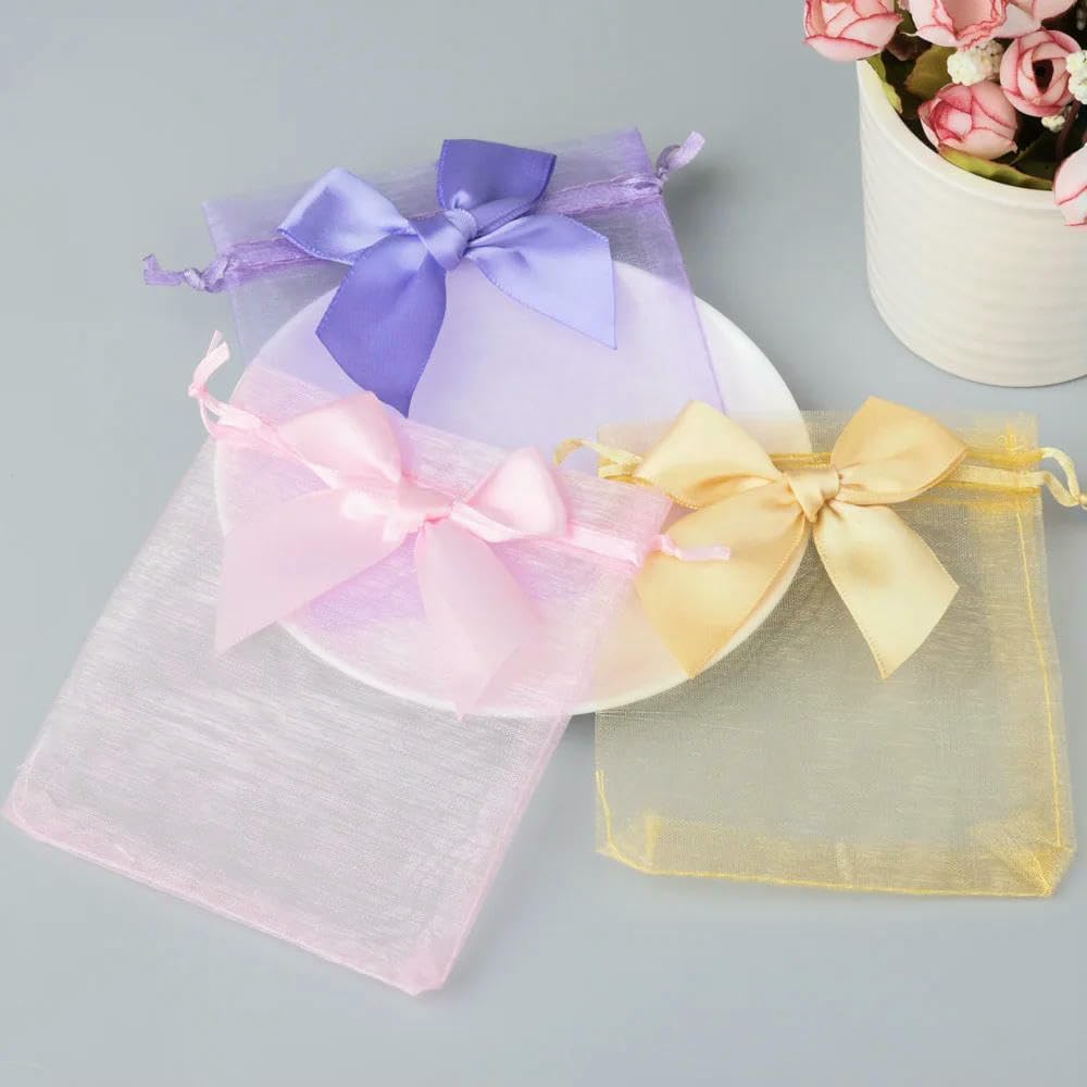 10/20/50pcs/lot Organza Gift Bag Bowknot Christmas Party Wedding Candy Bags Exquisite Jewelry Packing Drawstring Pouch