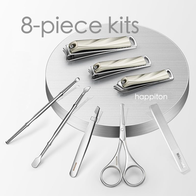 8-Piece Manicure & Pedicure Set - Stainless Steel Nail Clippers, Toenail & Fingernail Cutters with Travel Case, Complete Grooming Kit (Green)