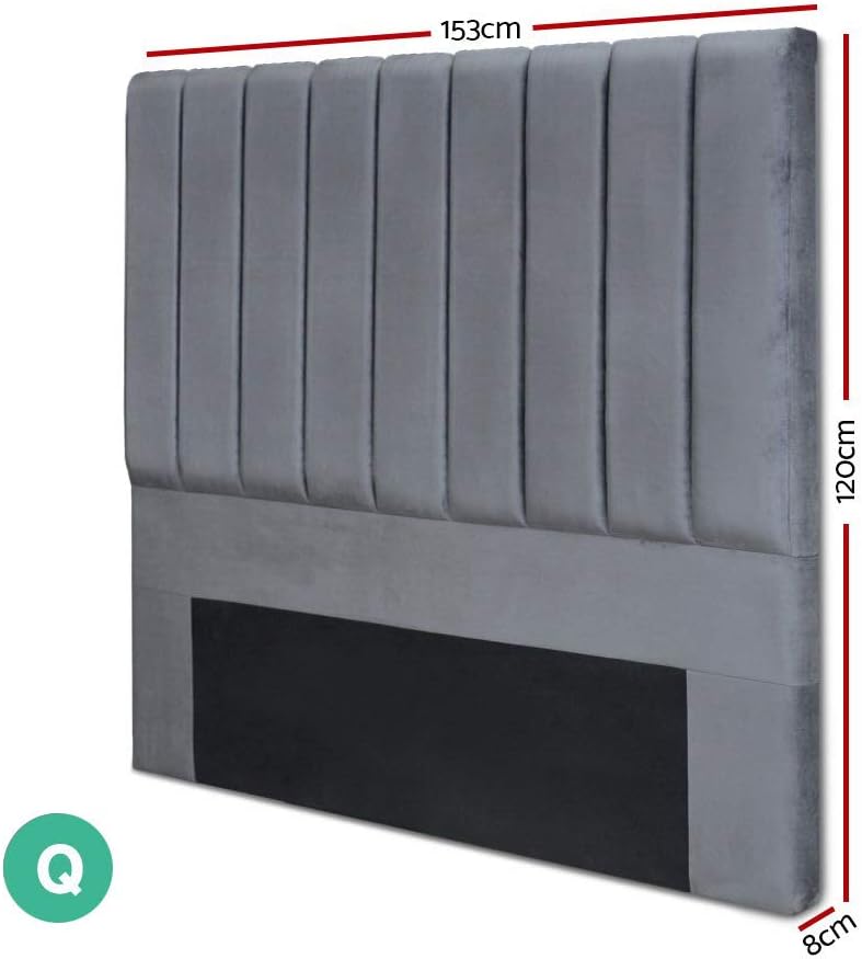 Artiss Queen Bed Headboard Headboards Slats Beds Head Frame Base, Bedroom Furniture, Upholstered with Grey Velvet Fabric Foam Wood, 153 x 120 x 8cm, Modern Design