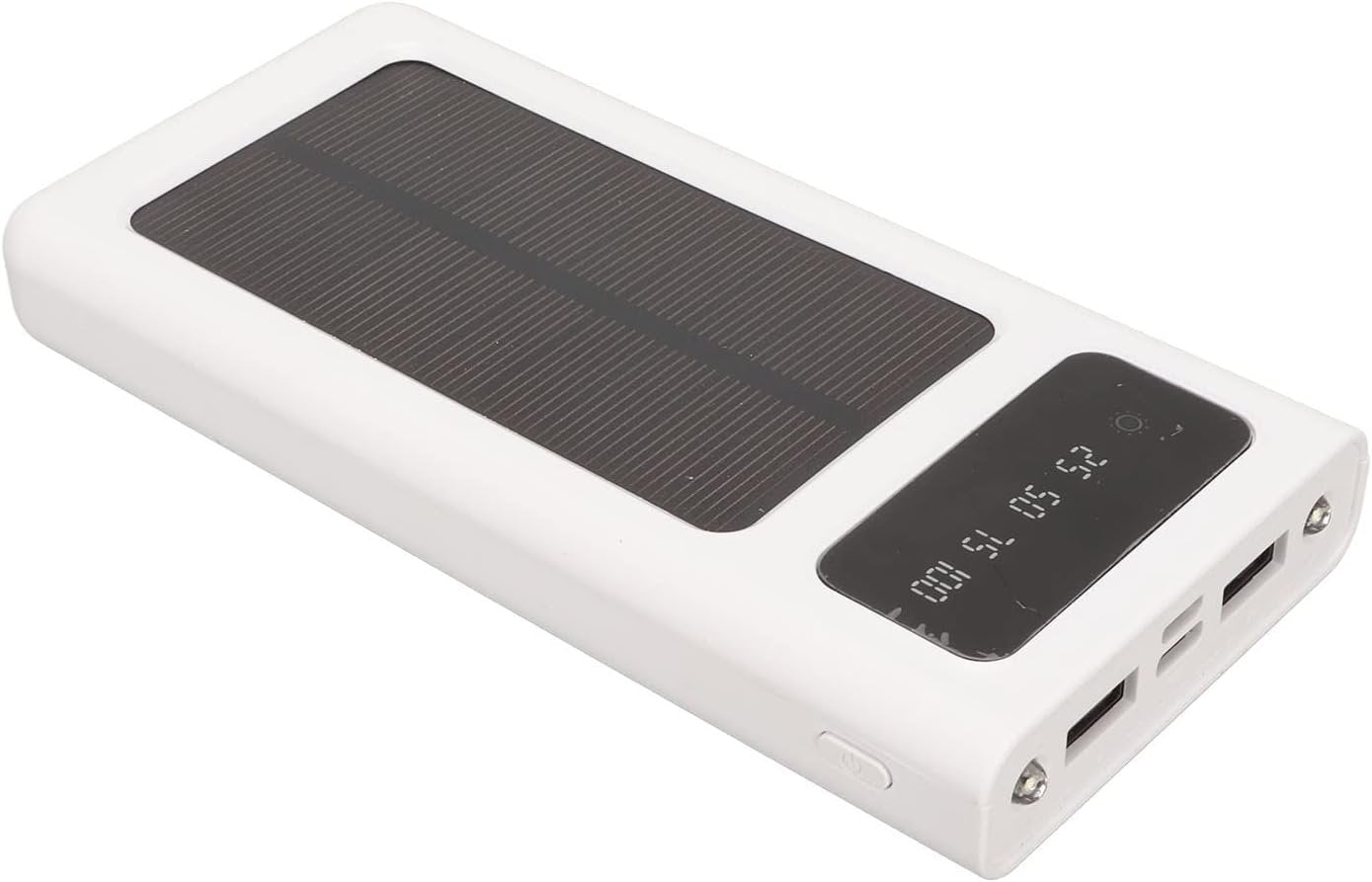 Solar Power Bank Portable 20000mAh Phone, Support Power Display 3 Output and 1 Input Cables and Flashlight, Portable Solar for Hiking Fishing and Traveling (White)