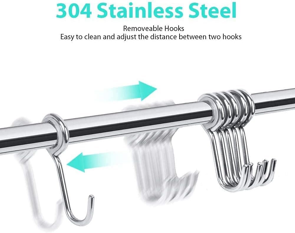 Lesfit Stainless Steel Kitchen Utensil Holder with 8 Hooks, Kitchen Utensil Bar Kitchen Knife Holder No Holes Needed for Bathroom Gadgets, Pans, Cups (Silver)