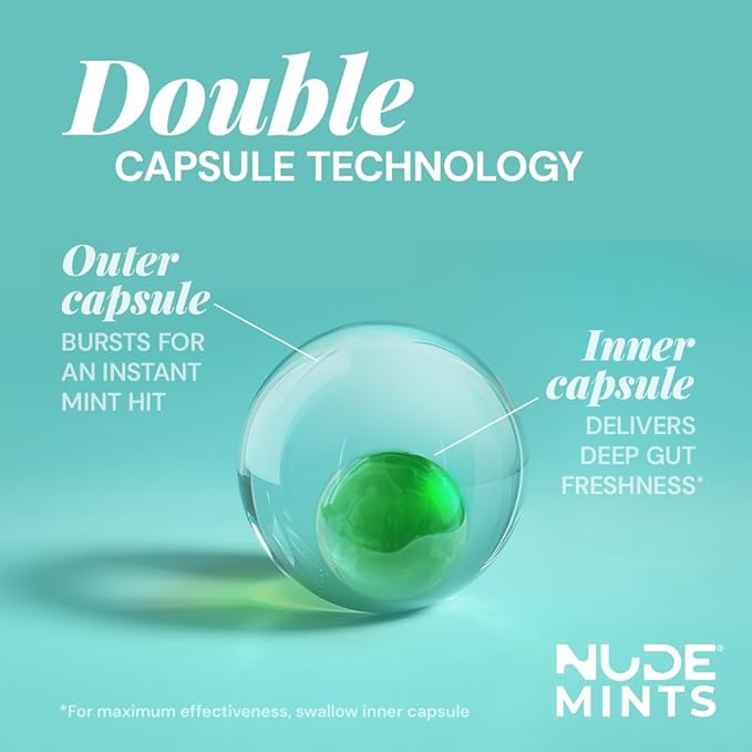 NUDE MINTS | Dual Action Liquid Capsules | Mouth Watering Mint - Lasts 3X Longer - 3X Stronger - Extreme Bad Breath Treatment For Adults - Sugar Free, 0 Calorie - Variety - 5 Pack - 150 Capsules
