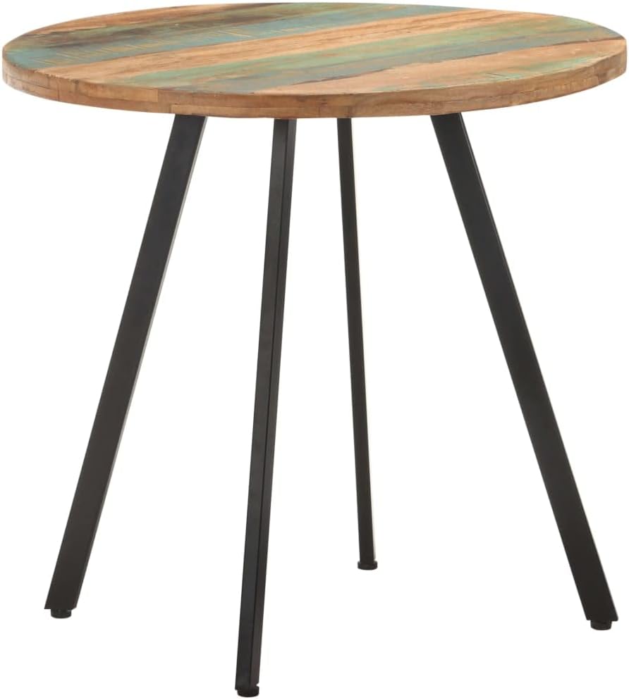 Round Dining Table, Coffee Table, Solid Reclaimed Wood Side Table for Dining Room, Kitchen, Living Room, 80 x 75 cm