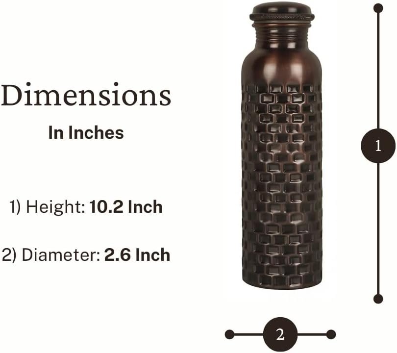 JYPR 100% Pure Copper Water Bottle, Leak-proof Seal, 32 oz Capacity - Handcrafted Antique Finished - Ayurvedic Copper Vessel Drinkware For Health Benefits - Perfect for Yoga, Gym, or Travel