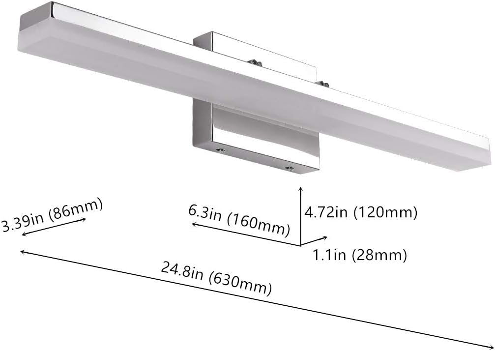 mirrea 24in Modern LED Vanity Light for Bathroom Lighting Dimmable 24w Chromed (Warm White 3000K)
