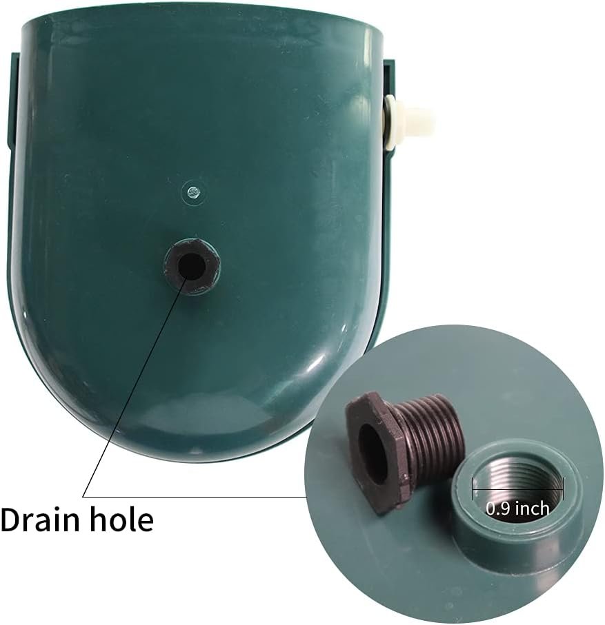 Automatic Water Bowl Plastic Livestock Stainless Steel Cover Waterer Dog Drinking Cattle Horse Drinker with Float Valve & Drain Plug & 1/2 Inch Pipe (Green)