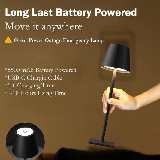 2 Pack Cordless Table Lamps-6000mAh Rechargeable Lamp,Waterproof Outdoor Table Lights for Patio/Shower/Restaurant/Dinner/Kitchen Counter/Dining Table Top Lighting,Mini Small Battery Operated Lamp