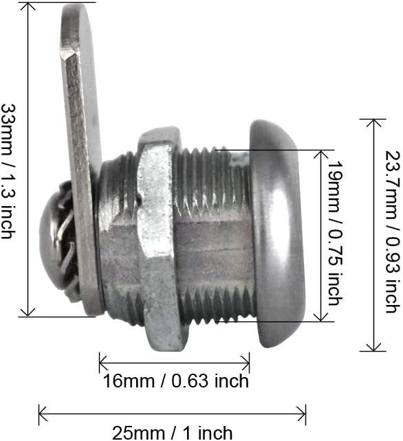 2Pcs Cabinet Cam Lock Keyed Alike Tool Box Locks 5/8" Cylinder for Truck Pickup Tool Box Vending Machine Drawer Mailbox ATM Locks Replacement
