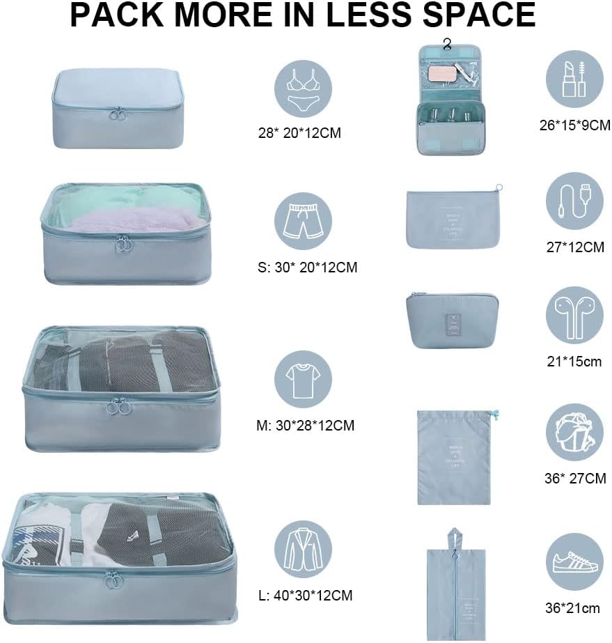 OSDUE Suitcase Organizer, 9 Pieces Travel Cube System, Separators Travel Pouches, Travel Organizers, Clothing Underwear Footwear Organizers Sacks Storage Suitcase Set