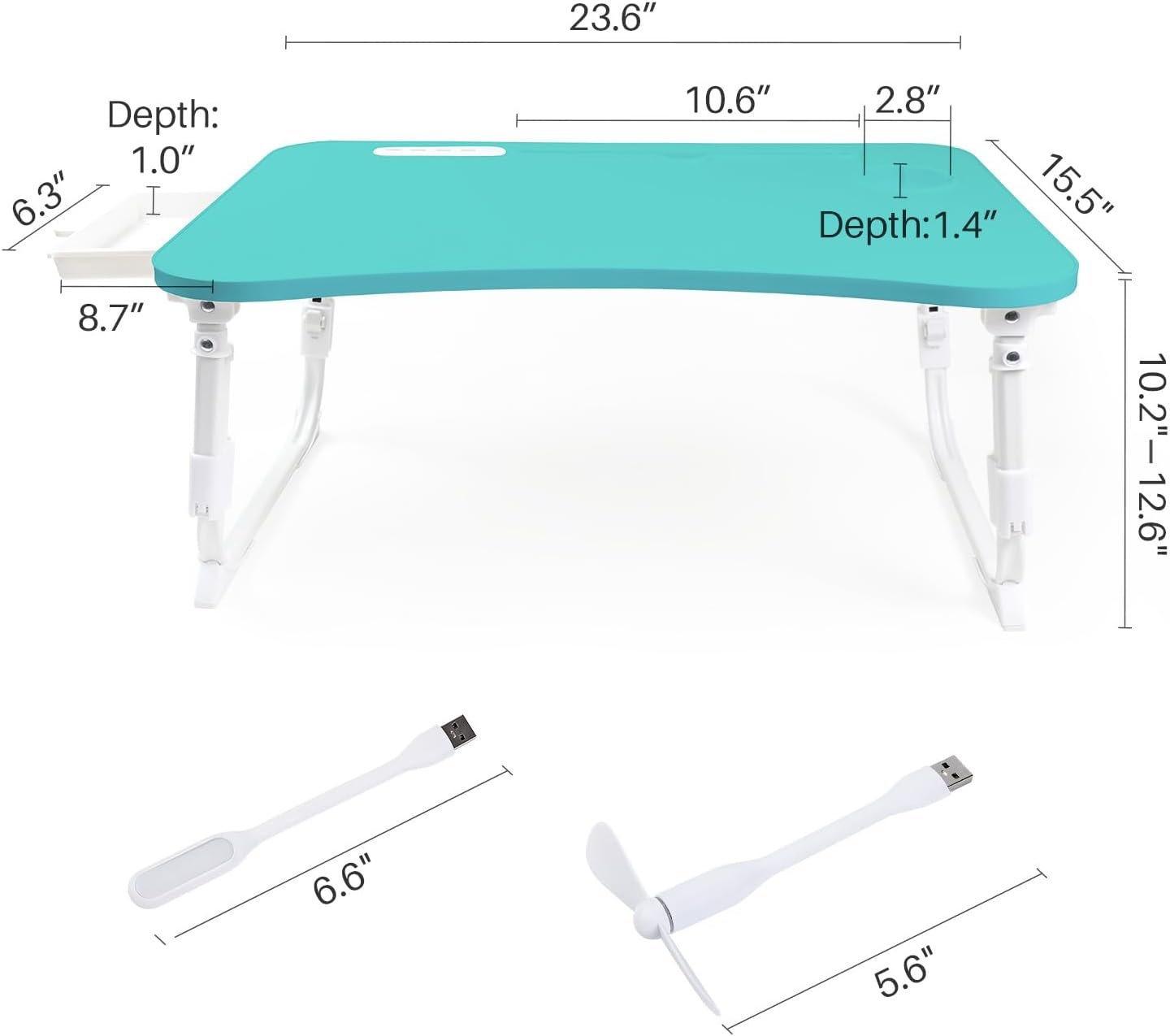 Laptop Desk for Bed, Height Adjustable Laptop Bed Table, Foldable Portable Lap Desk Stand with USB/Storage Drawer/Cup Holder/Slot, Breakfast Tray for Working Reading Writing Eating