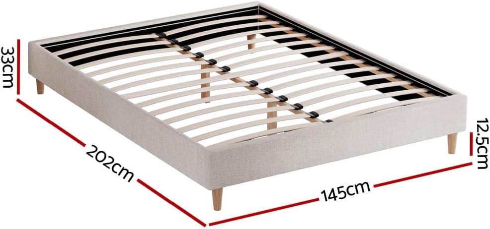 Artiss Double Bed Frame Platform Wooden Base Beds with Storage Bedroom Room Decor Home Furniture, Upholstered with Faux Linen Fabric + Foam + Wood, Modern Design Beige