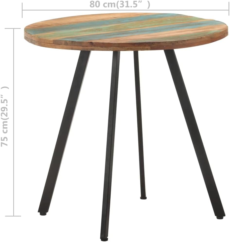 Round Dining Table, Coffee Table, Solid Reclaimed Wood Side Table for Dining Room, Kitchen, Living Room, 80 x 75 cm
