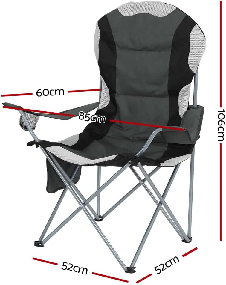 Weisshorn Set of 2 Camping Chairs, Outdoor Armchair Lounge Beach Chair Portable Folding Lightweight Camp Lounger Travel Hiking Fishing Picnic Gear, with Carry Bag Drink Holder Foldable Grey