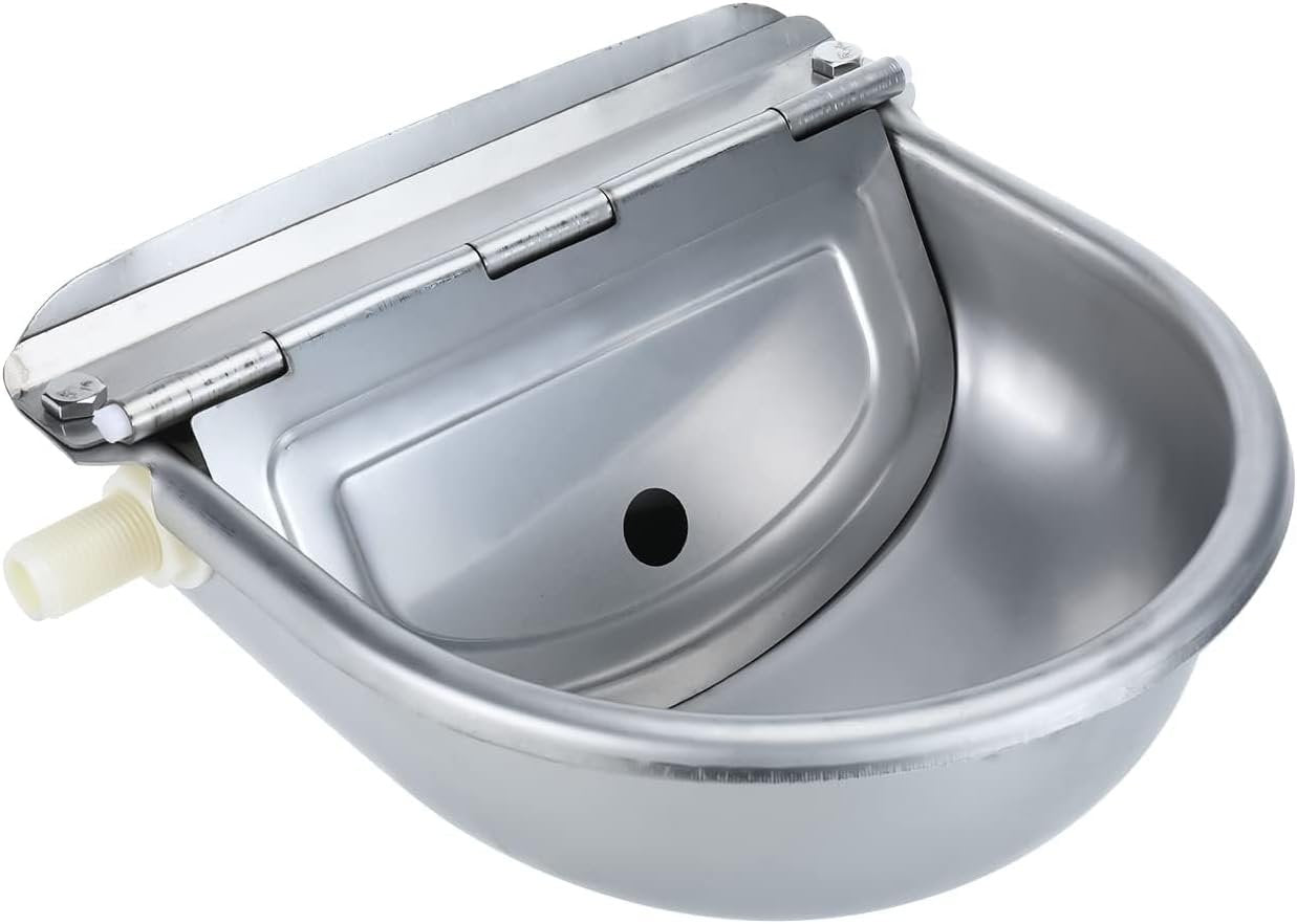 Mono-gatari Automatic Waterer Water Bowl Farm Livestock Stainless Steel Animal Drinking Water Bowl for Pigs Horse Cattle Goat Sheep Dog (with Drainage Hole, with Float Valve)