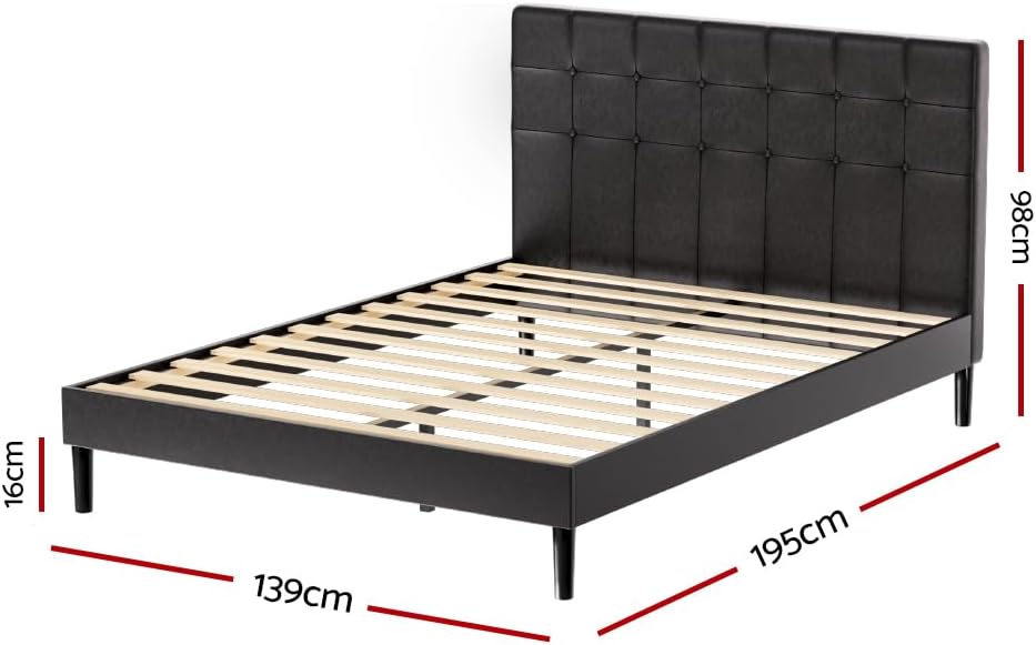 Artiss Double Bed Frame Platform Wooden Base Beds with LED Lights Bedroom Room Decor Home Furniture, Upholstered with Faux Linen Fabric + Foam + Wood, Modern Design Grey