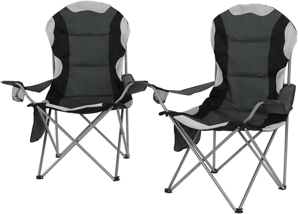 Weisshorn Set of 2 Camping Chairs, Outdoor Armchair Lounge Beach Chair Portable Folding Lightweight Camp Lounger Travel Hiking Fishing Picnic Gear, with Carry Bag Drink Holder Foldable Grey
