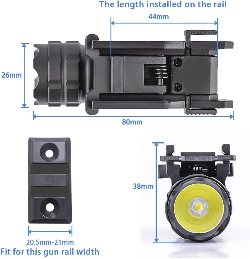MCCC LED Tactical Flashlight 500 High Lumens,Rail Mount Pistol Light,Quick Release,fits Handgun, Airsoft Gun with Picatinny or Accessory Rail