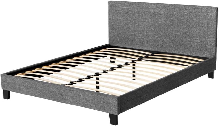 Artiss Queen Bed Frame Platform Wooden Headboard Beds Base Frames Bedroom Room Decor Home Furniture, Upholstered with Grey Faux Linen Fabric + Foam + Wood, Modern Design