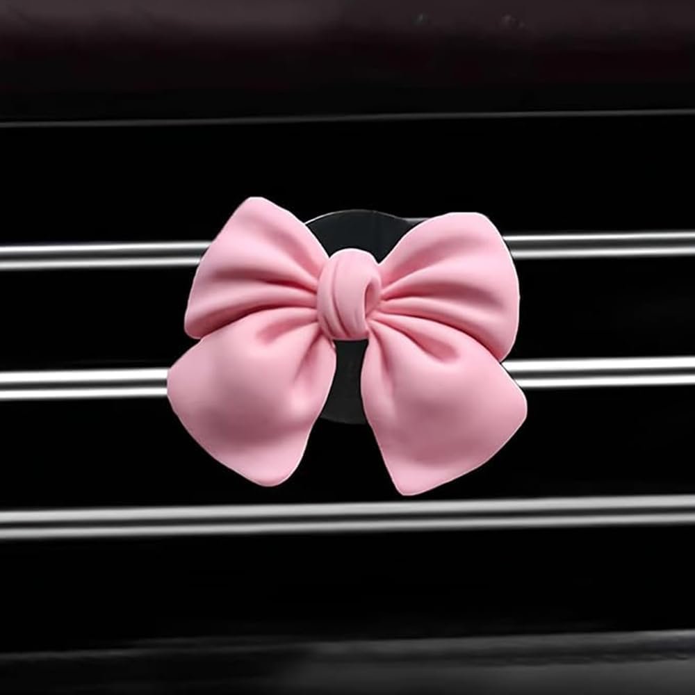 Decorative Car Bow Accessories Set, 6 Pieces, Interior Aesthetic Decor for Women (Pink)