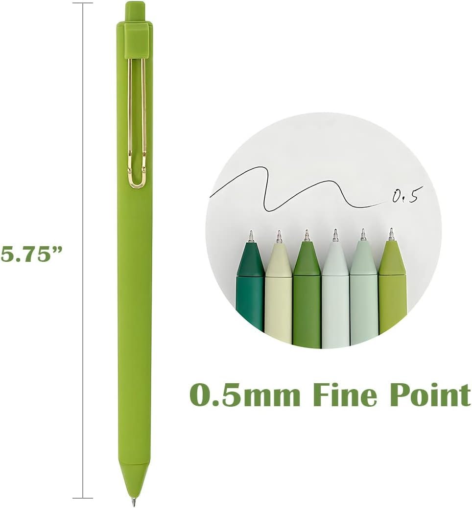 allydrew Retractable Black Ink Gel Pens, 0.5mm Fine Point, Stationery Supplies for Home and Office (Set of 6), Green