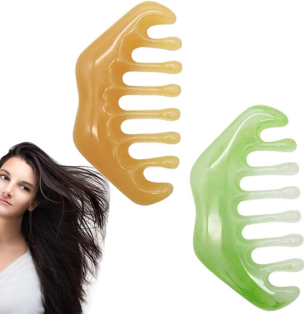 2 PCS Jade Combs Massage Stone Hair Comb,Hair Comb Scalp Massager Comb Scalp Care Massage Tool,Gua Sha Comb (Style1)