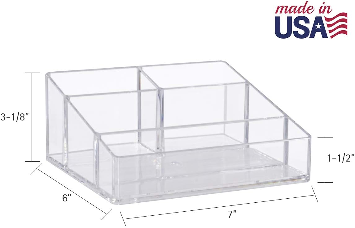 STORi Clear Plastic Vanity Makeup Organizer | Compact Rectangular 4-Compartment Holder for Brushes, Eyeshadow Palettes, & Beauty Supplies | Made in USA