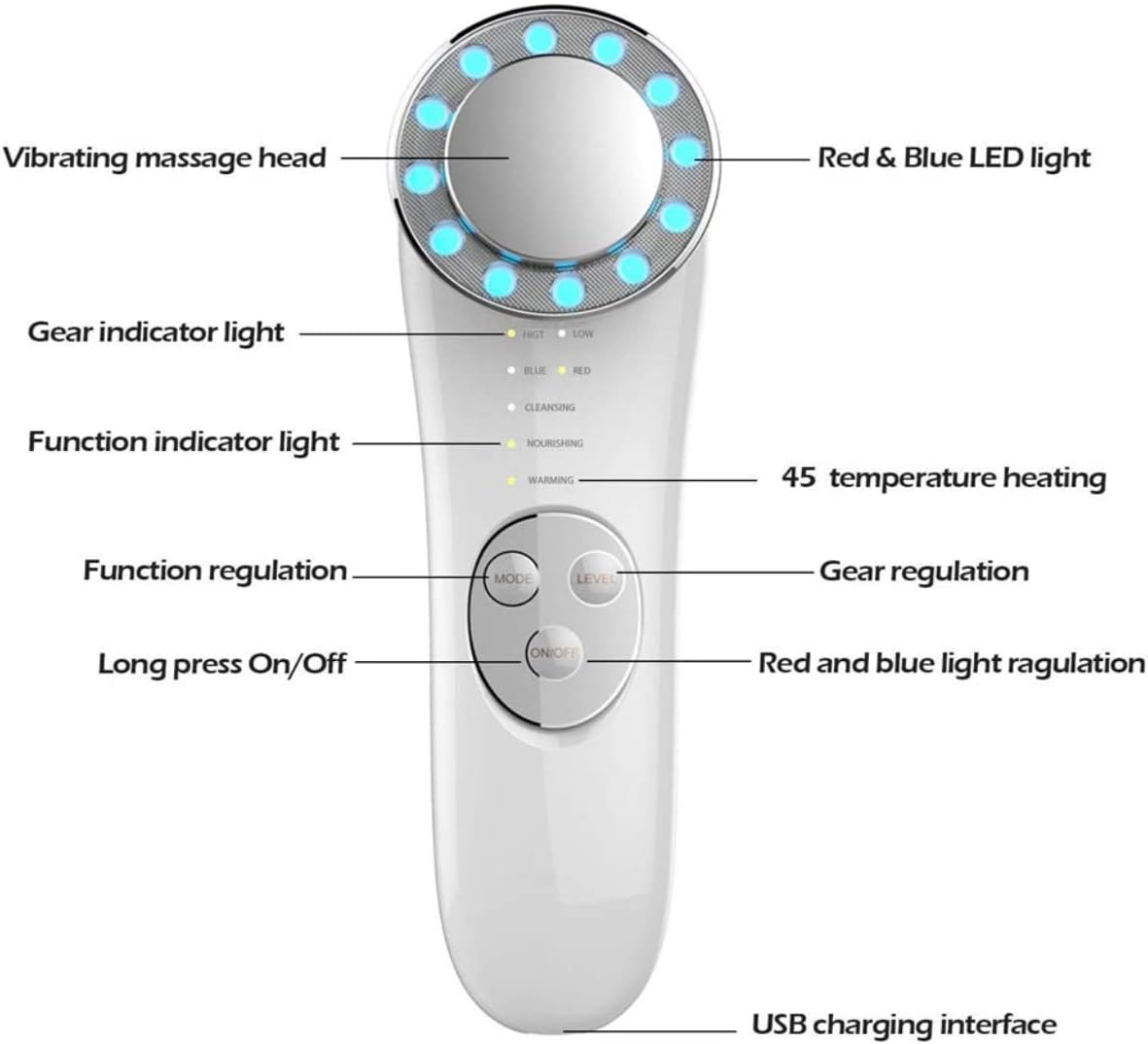 Facial Massager, Skin Care Tools 7 in 1 Face Cleaner Lifting Machine, Face Massager Wrinkles Face Tightening Machine for Skin Firming High Frequency Facial Machine