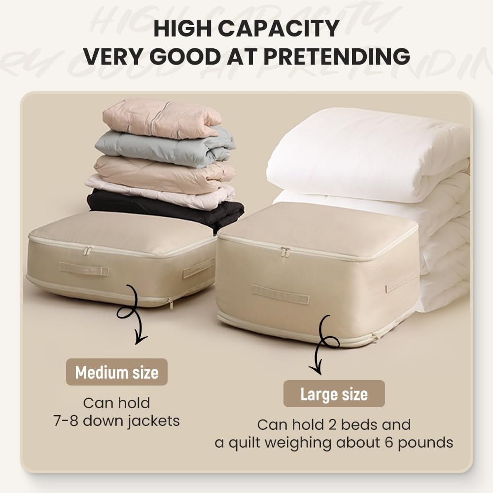 Packing Cubes, 2024 New Upgrade Organizer Self-Compression Space-Saving Ultra Space-Saving, Suitable for Clothes, Comforters Quilts (Beige)
