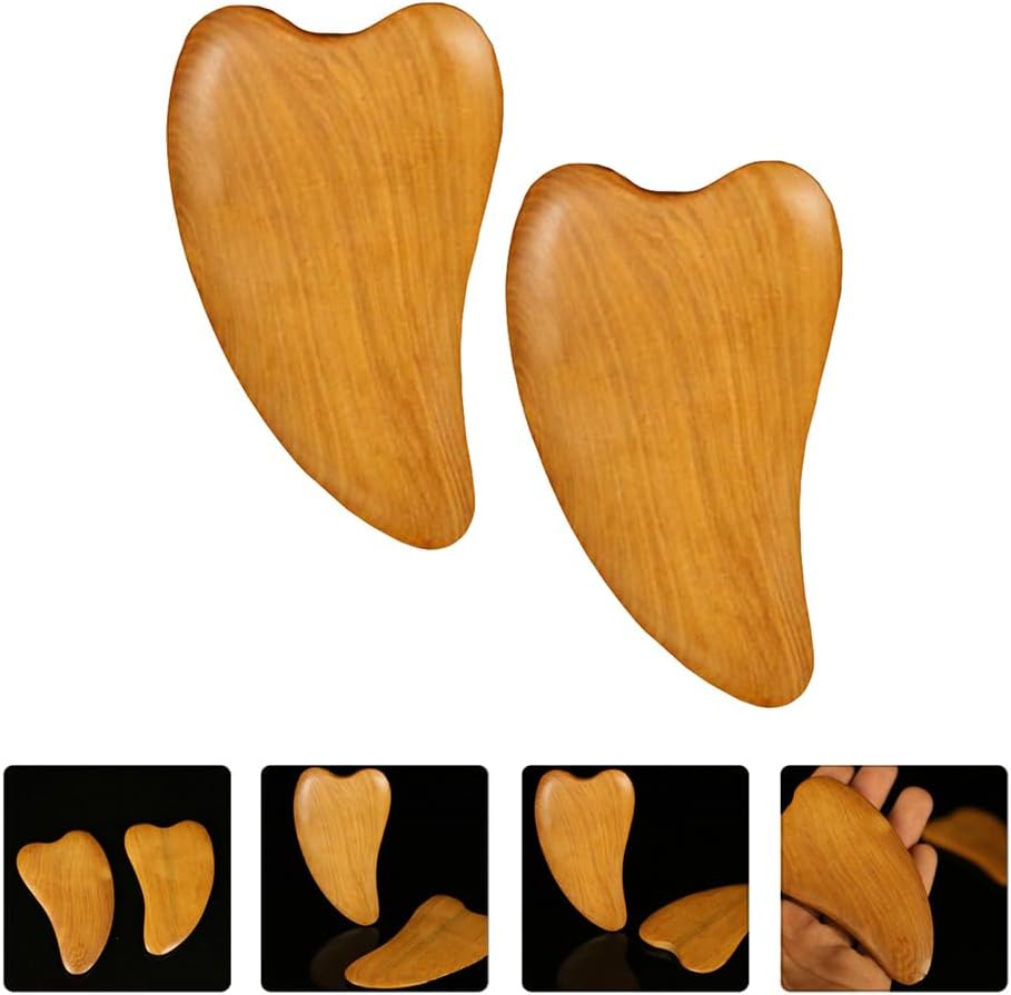 2pcs Wooden Scraping Massage Tool Heart- shaped Wood Face Scraping Board Facial Body Care Scraping Plate Therapy Tool, Anti , Manual Muscle Wood Therapy