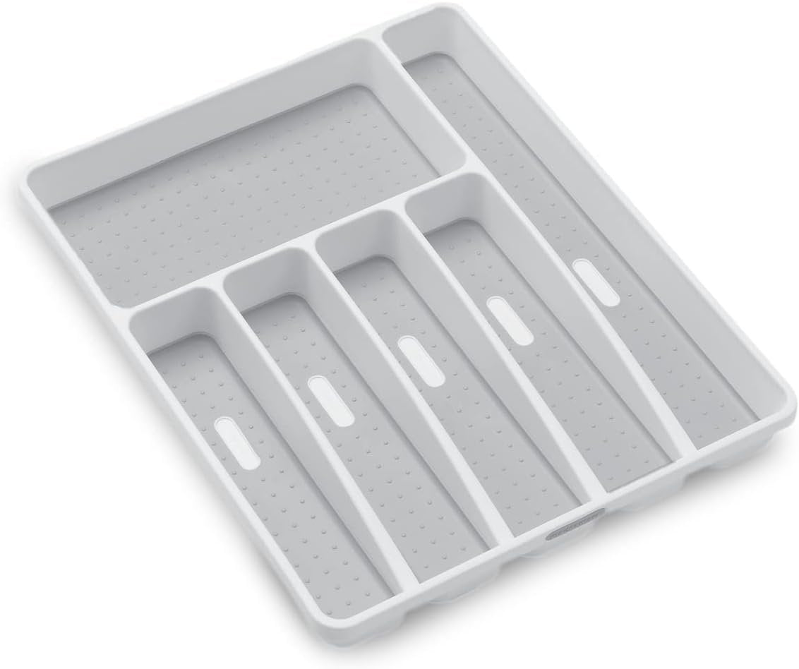 Madesmart Classic 6-Compartment Plastic Silverware Tray for Drawers, Cutlery and Utensil Tray Kitchen Drawer Organizer, White