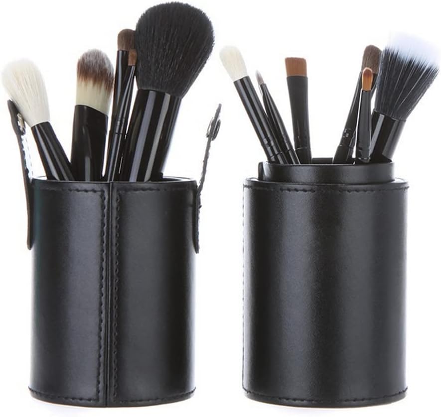 PU Leather Makeup Brush Holder Travel Makeup Brushes Case Makeup Brush Case Organizer Cosmetic Cup Cylinder Makeup Brush Storage Box with Button for Women (Black), Black, 9 x 3.1 x 3.1Inch, fashion