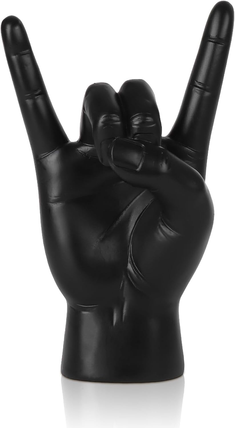 Yunjuhop Rock and Roll Finger Sculpture, Home Decor Hand Figurine Sign Language Gifts, Desk for Men, Bedside Furniture, Modern Home Decor (Black)