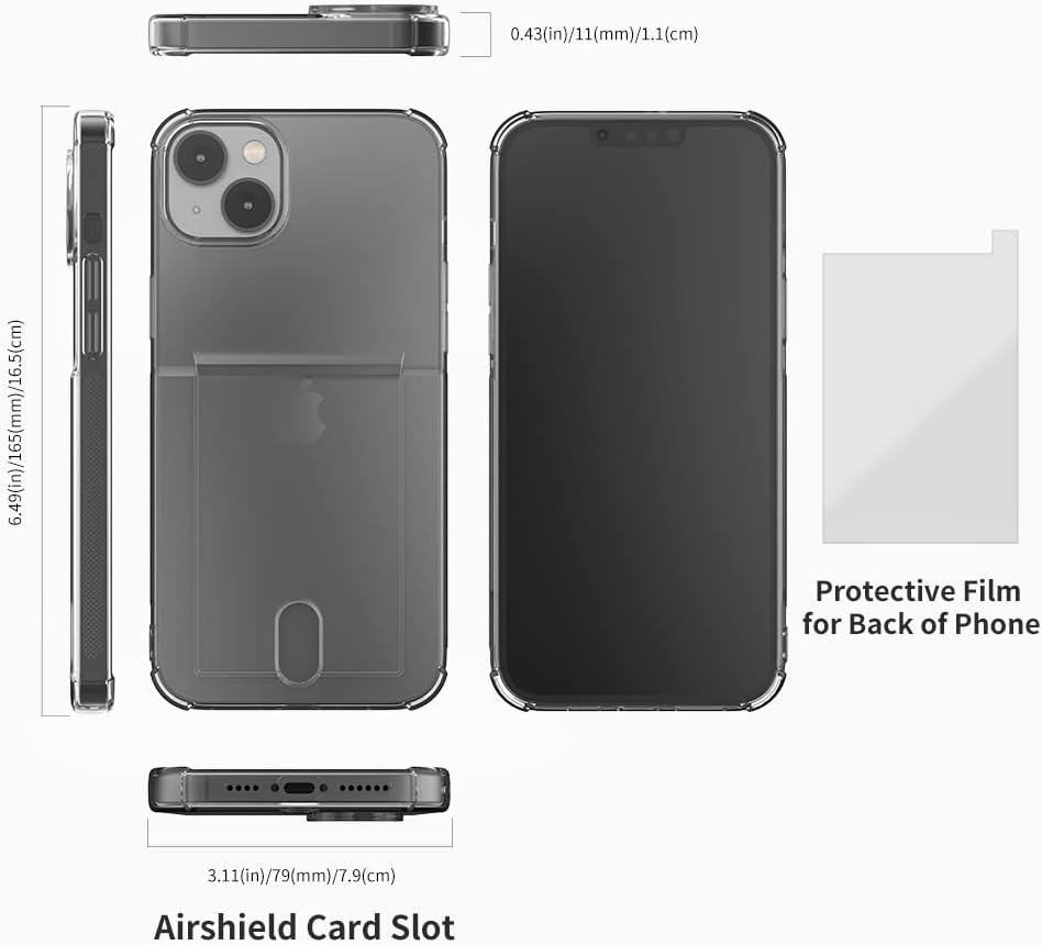 Air-Tip TPU Phone Case with Card Holder, Sinjimoru Slim Fit Clear Phone Wallet Case for Apple iPhone 12 13 14 Cell Phone Cover as Credit ID Card Sleeves. Air-Shield with Card Slot iPhone 14 Plus