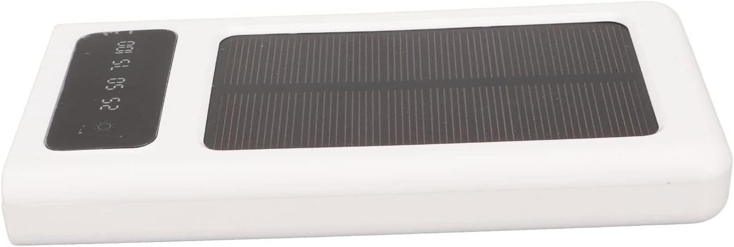 Solar Power Bank Portable 20000mAh Phone, Support Power Display 3 Output and 1 Input Cables and Flashlight, Portable Solar for Hiking Fishing and Traveling (White)