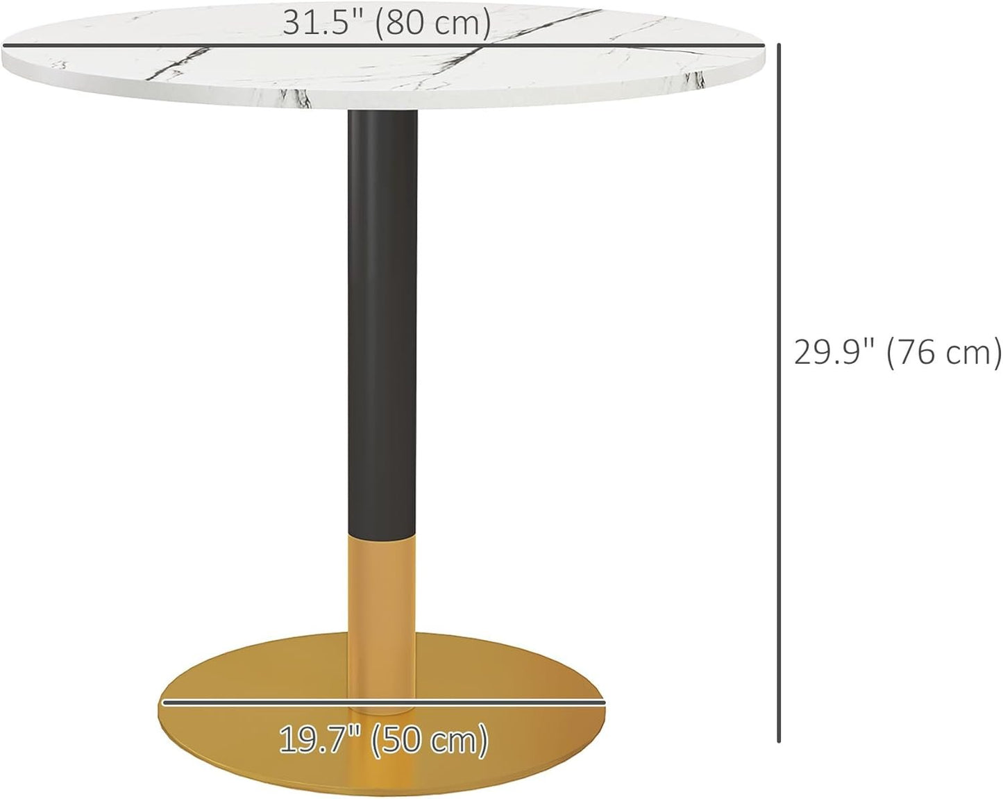 HOMCOM Round Dining Table for 4, Modern Kitchen Table with Faux Marble Top and Steel Base for Living Room, Dining Room, White
